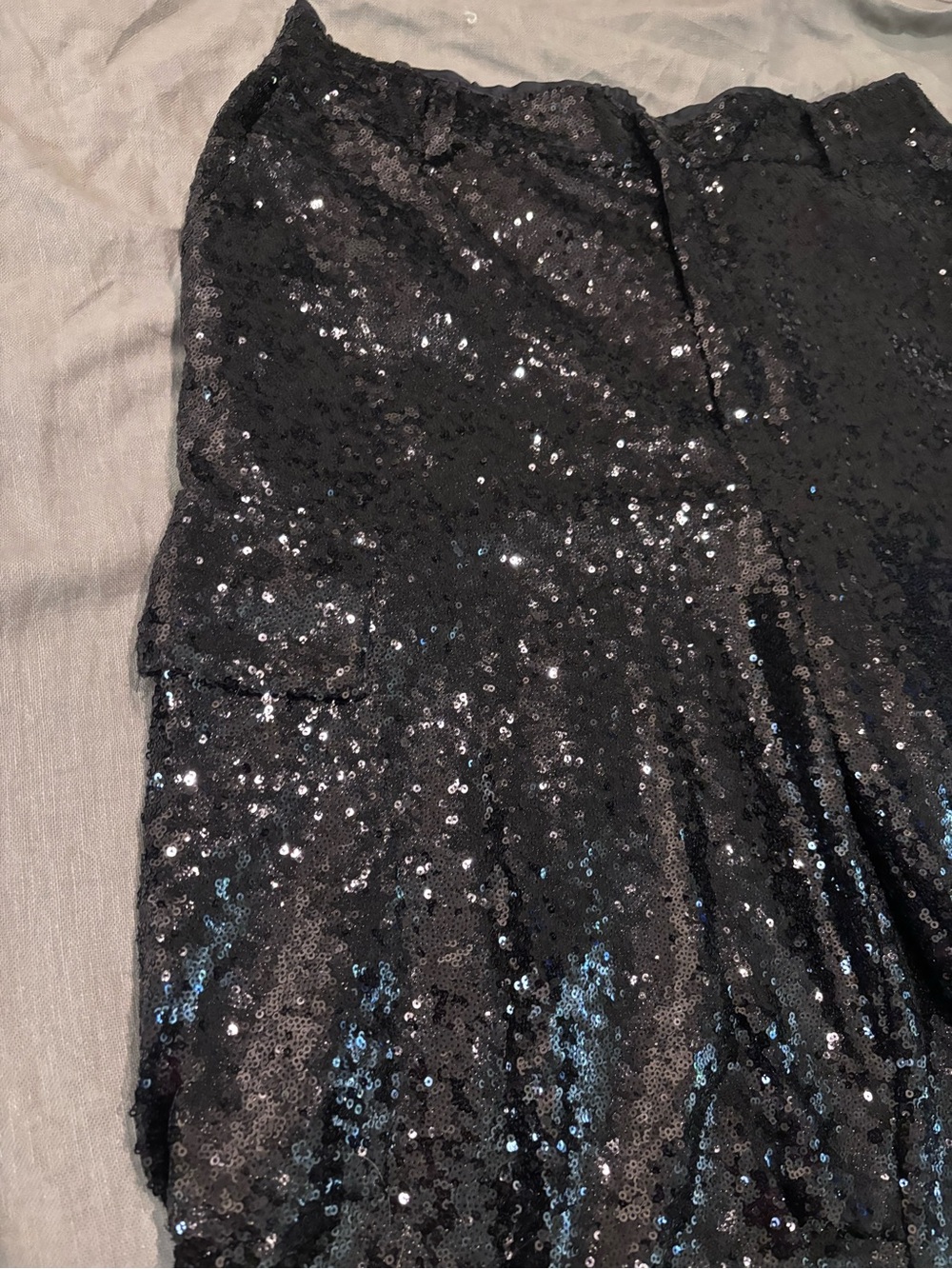 Anthropologie Black Sequin Cargo Pants - Picture 3 of 9
